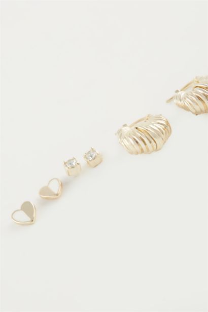 Woman 3 Piece Gold Earrings