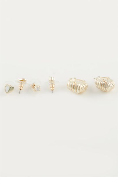 Woman 3 Piece Gold Earrings
