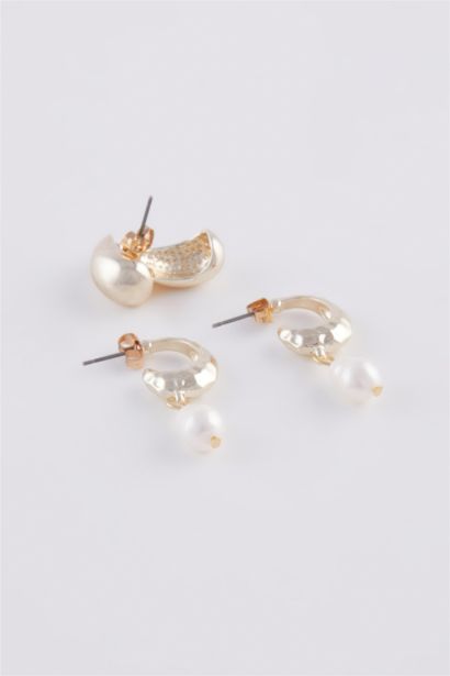 Kadın İncili 3'lü Gold Küpe