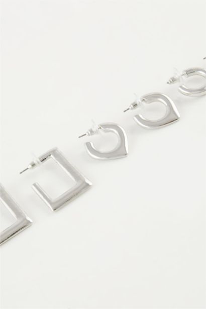 حلق نسائي فضي - 3 قطع