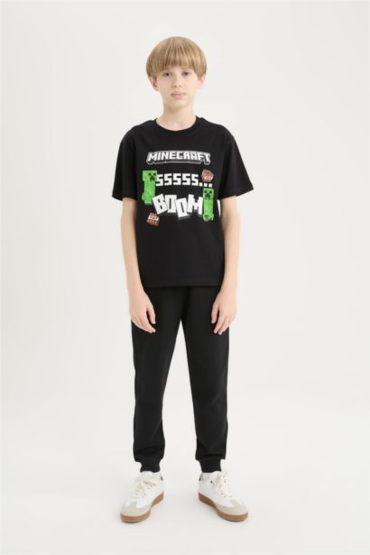 Minecraft Bisiklet Yaka Kısa Kollu Tişört Erkek Çocuk