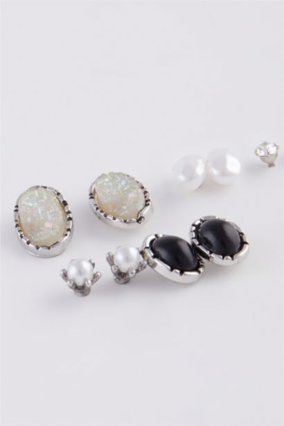 Woman 6 Piece Stone Silver Earrings