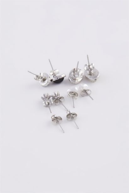 Woman 6 Piece Stone Silver Earrings