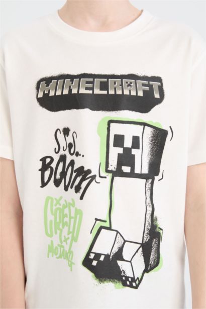 Minecraft Bisiklet Yaka Kısa Kollu Tişört Erkek Çocuk