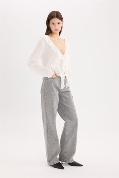 90's Wide Leg High Waist Long Washed Jeans