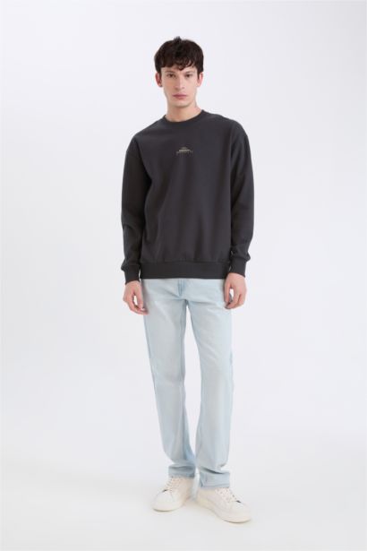 Boxy Fit Bisiklet Yaka Sırt Baskılı Sweatshirt