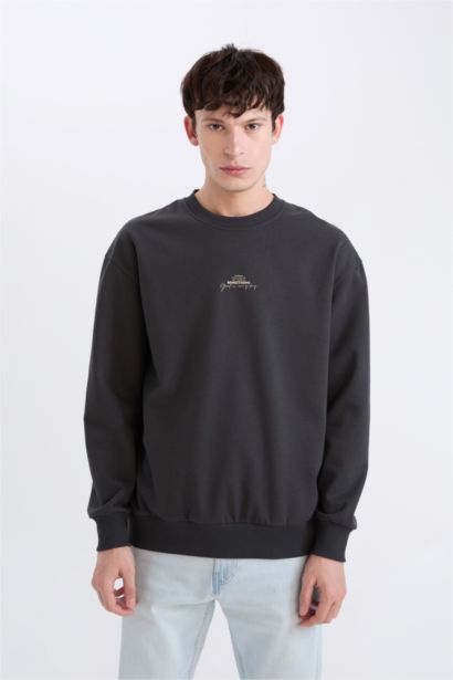 Boxy Fit Bisiklet Yaka Sırt Baskılı Sweatshirt