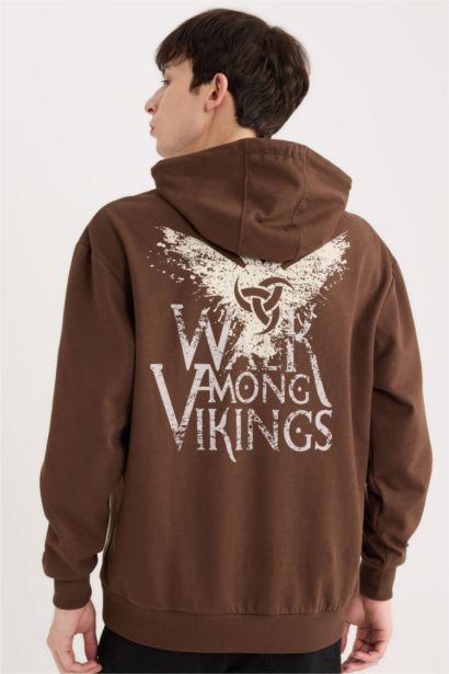 Vikings Valhalla Boxy Fit Kapüşonlu Sırt Baskılı Sweatshirt