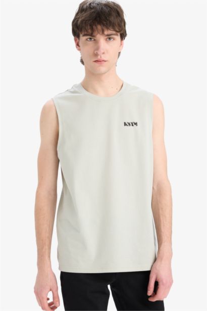 Regular Fit Printed Crew Neck Cotton Tank Top