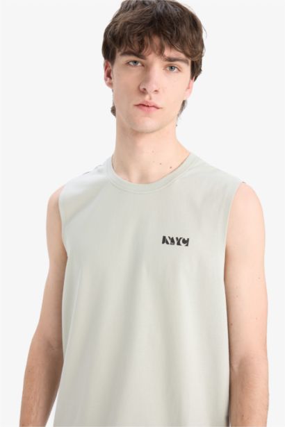 Regular Fit Printed Crew Neck Cotton Tank Top