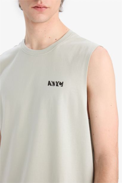 Regular Fit Printed Crew Neck Cotton Tank Top