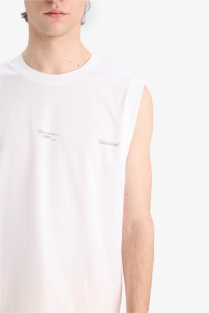 Boxy Fit Printed Crew Neck Cotton Tank Top