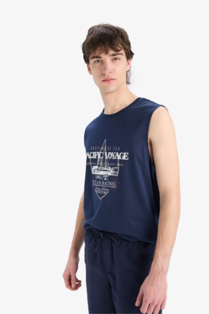 Regular Fit Printed Crew Neck Cotton Tank Top