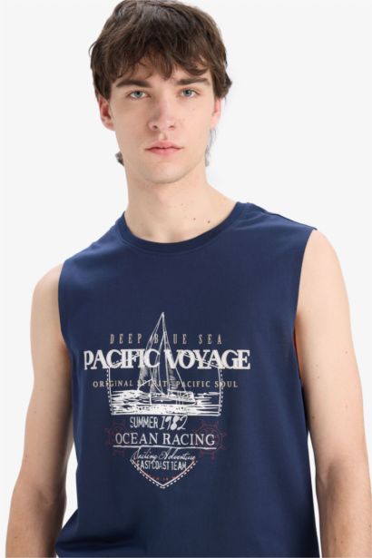 Regular Fit Printed Crew Neck Cotton Tank Top