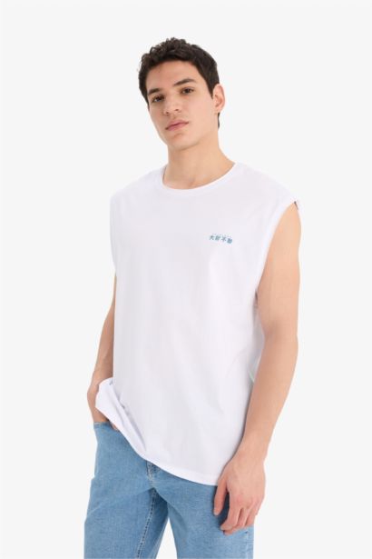 %100 Pamuk Boxy Fit Bisiklet Yaka Sırt Baskılı Atlet