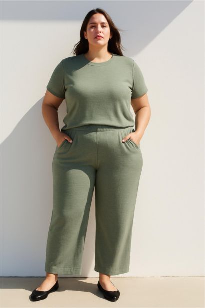 بنطرون منسوج وايد ليج برجل واسع