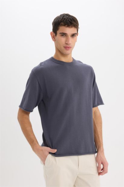 Cotton Oversize Fit Short Sleeve Knitted T-Shirt