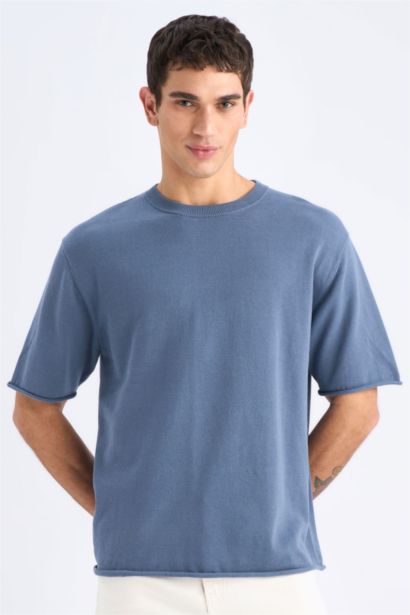 Cotton Oversize Fit Short Sleeve Knitted T-Shirt