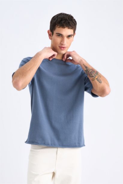 Cotton Oversize Fit Short Sleeve Knitted T-Shirt