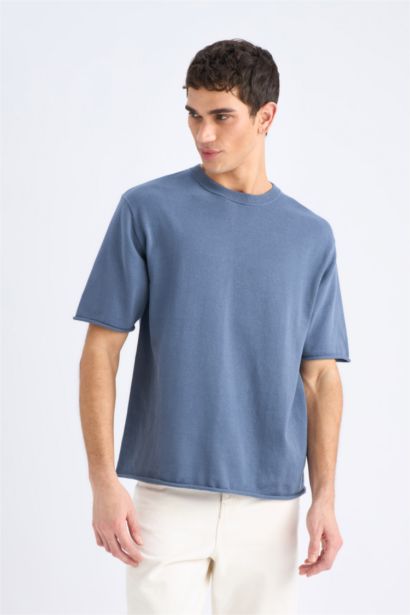 Cotton Oversize Fit Short Sleeve Knitted T-Shirt