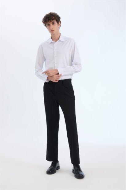 Regular Fit Polo Yaka Uzun Kollu Beyaz Gömlek