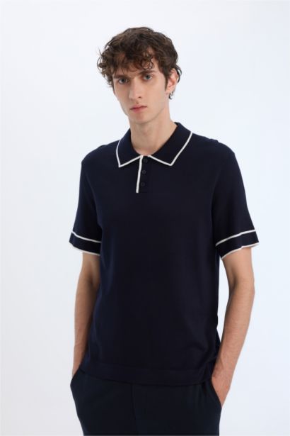 تيشيرت بولو تريكو مخطط قصة عادية بياقة بولو