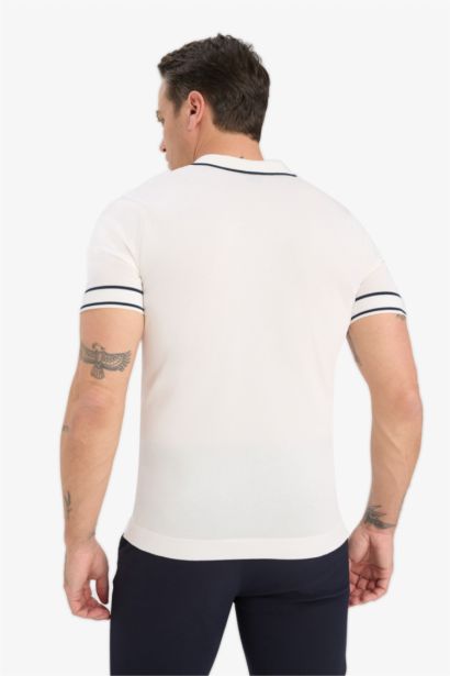 T-shirt Polo blanc en maille à manches courtes Coupe standard