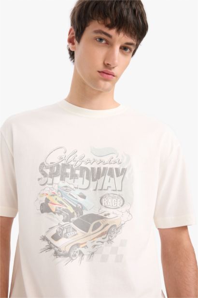 Boxy Fit Hot Wheels Licensed Crew Neck Printed Short Sleeve T-Shirt