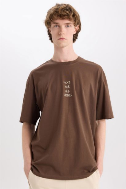 %100 Pamuk Vikings Valhalla Boxy Fit Bisiklet Yaka Sırt Baskılı Kısa Kollu Tişört