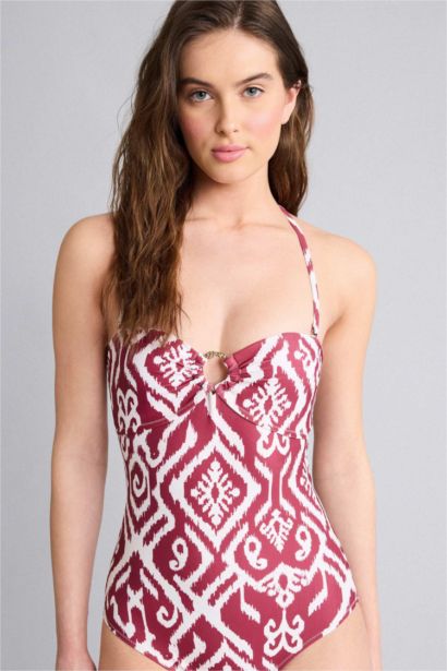 Etnik Desenli Boyundan Askılı Mayo