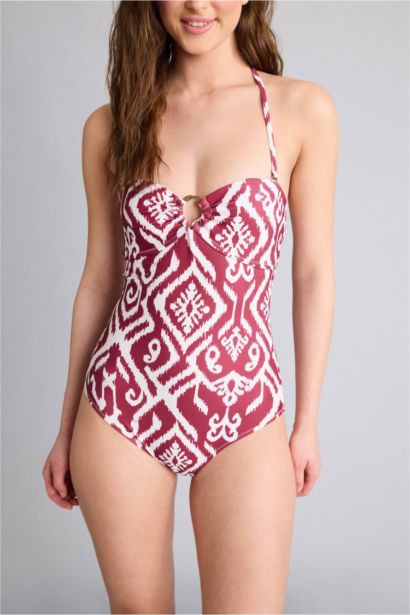 Etnik Desenli Boyundan Askılı Mayo