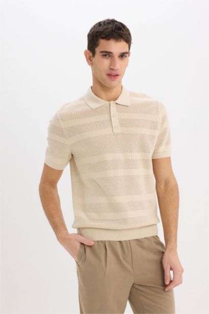 Standard Fit Short Sleeve Knitted Polo T-Shirt
