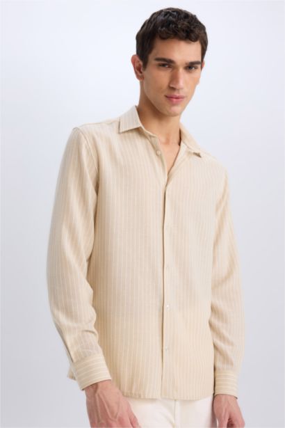 Regular Fit Polo Neck Linen Look Shirt