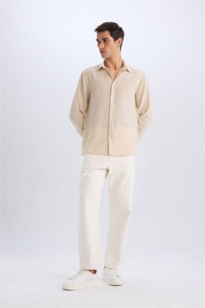 Regular Fit Polo Neck Linen Look Shirt