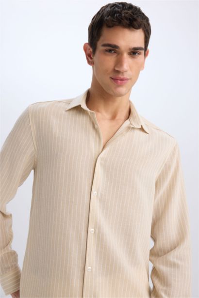 Regular Fit Polo Neck Linen Look Shirt
