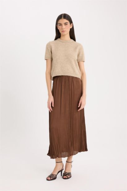 A Cut Satin High Waist Midi Skirt