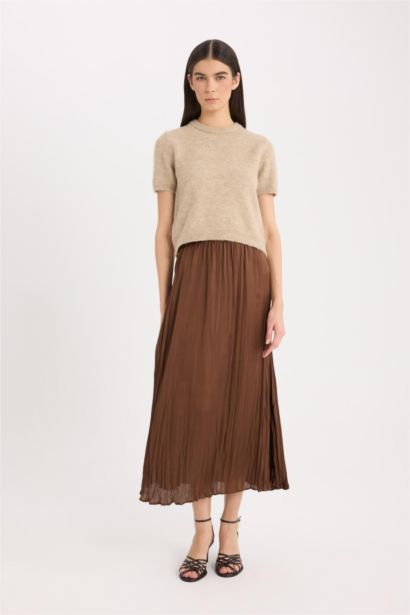 A Cut Satin High Waist Midi Skirt