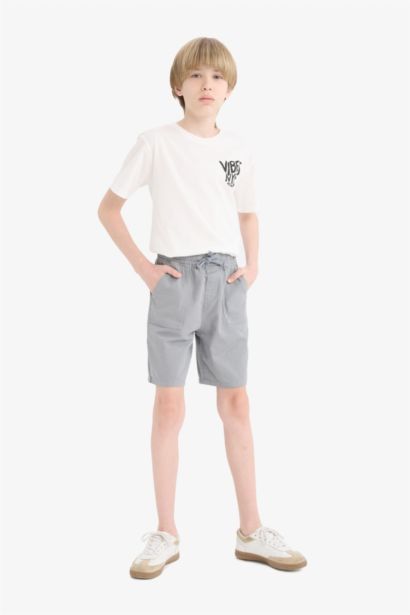 Short en gabardine à taille élastique avec poches pour garçon