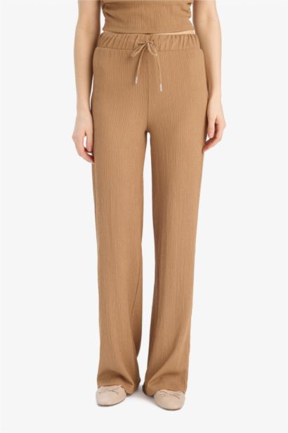 Straight Fit Beli Lastikli Cepli Bürümcük Pantolon