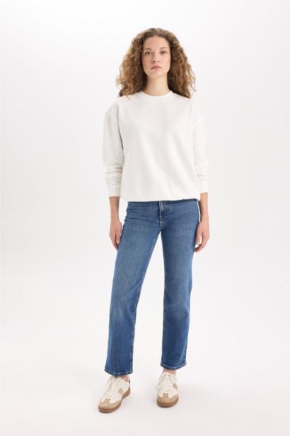 Comfort Straıght Yüksek Bel Bilek Boy Jean Yıkamalı Pantolon