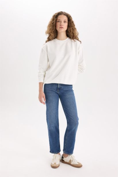 Comfort Straıght Yüksek Bel Bilek Boy Jean Yıkamalı Pantolon