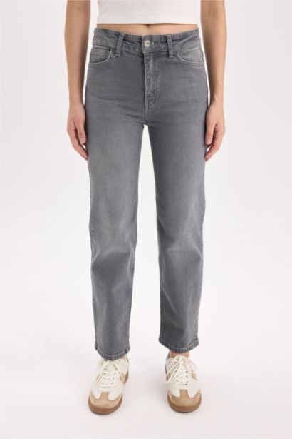 Comfort Straıght Yüksek Bel Bilek Boy Jean Yıkamalı Pantolon