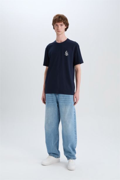 تيشيرت قطن قصة عادية برقبة مستديرة