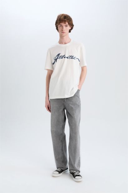 تيشيرت قطن قصة عادية برقبة مستديرة