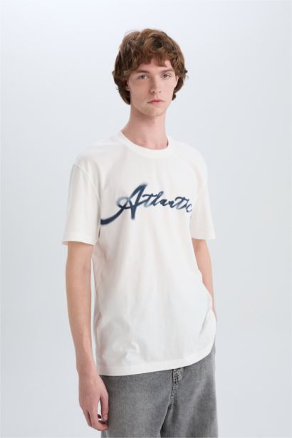 تيشيرت قطن قصة عادية برقبة مستديرة