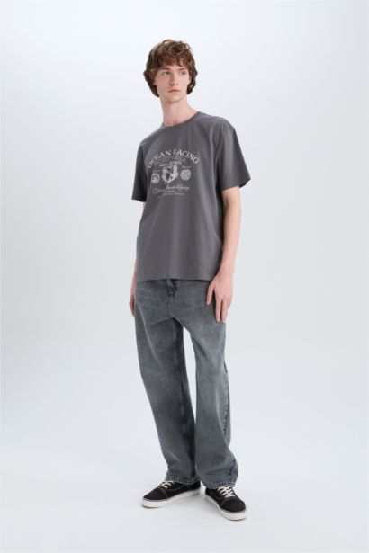 تيشيرت قطن قصة عادية برقبة مستديرة