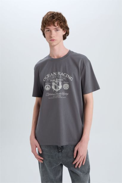 تيشيرت قطن قصة عادية برقبة مستديرة