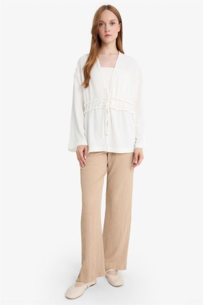 بنطلون منسوج قصة مريحة بيج حجري