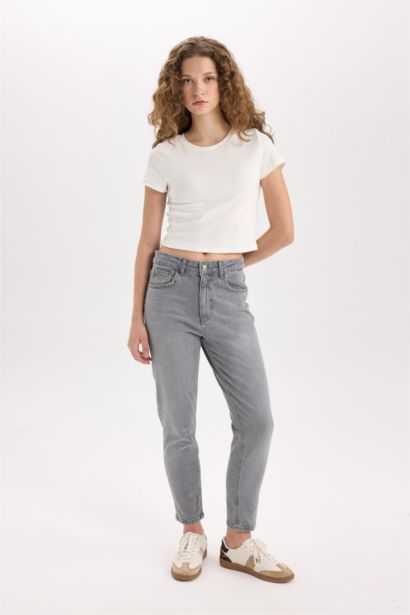 Lina Comfort Mom Yüksek Bel Bilek Boy Jean Yıkamalı Pantolon