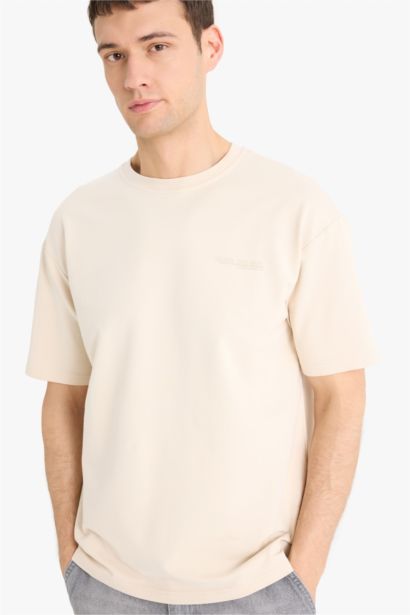 Boxy Fit Crew Neck Printed Thin Sweatshirt Fabric Short Sleeve T-Shirt